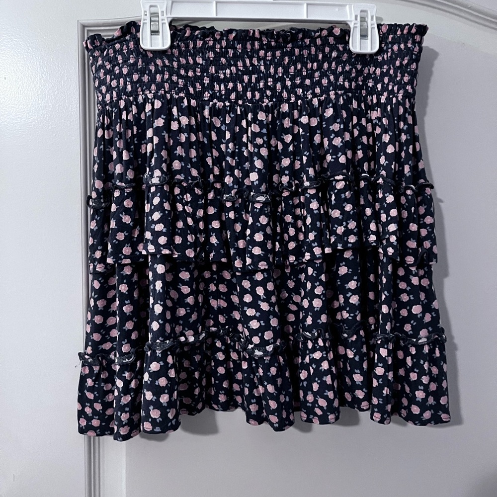 Floral Ruffle Skirt - Pink and Navy